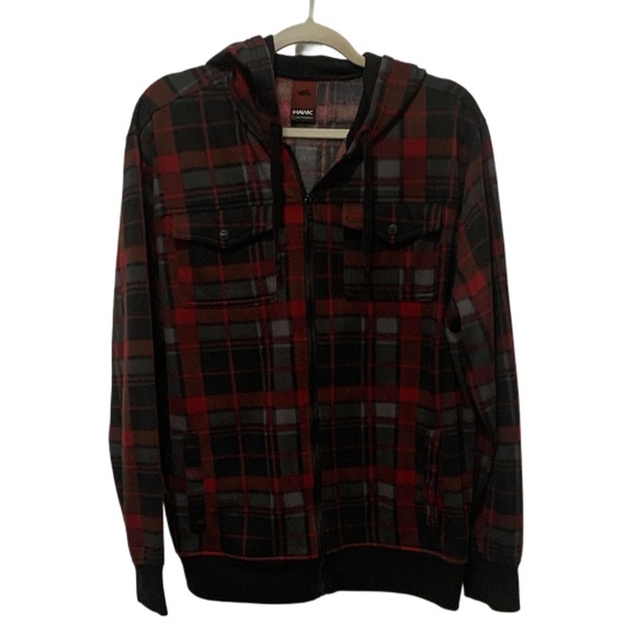 Vintage Tops - Y2K Tony Hawk Red Plaid Zip Up Hoodie